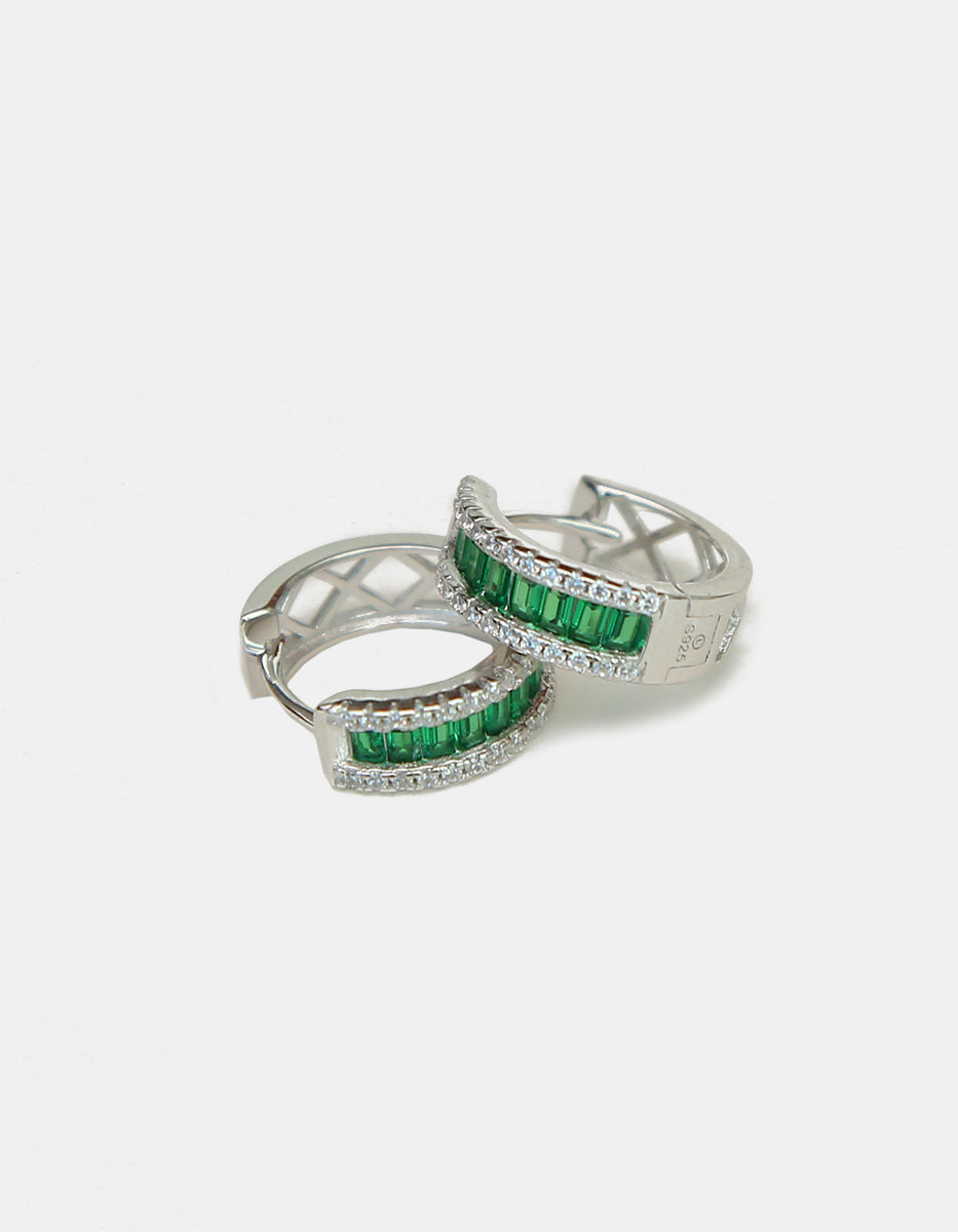 Eterna Silver rhodium plated & Bombay Emerald gem hoop earrings