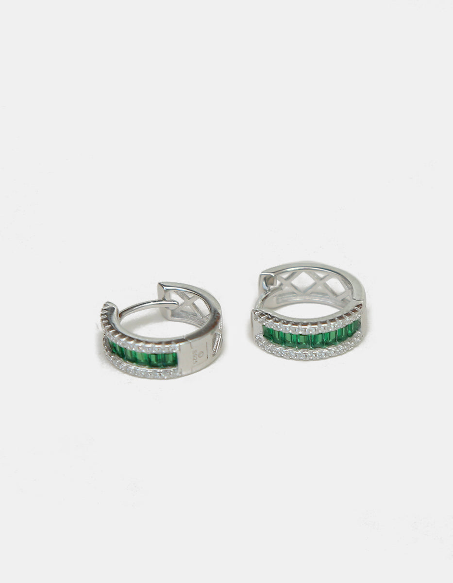 Eterna Silver rhodium plated & Bombay Emerald gem hoop earrings