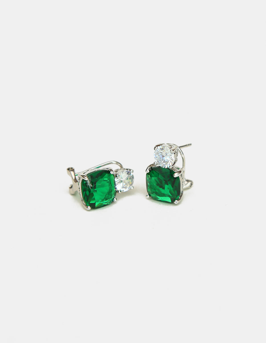 Eterna Silver rhodium plated & Bombay Emerald gem earrings