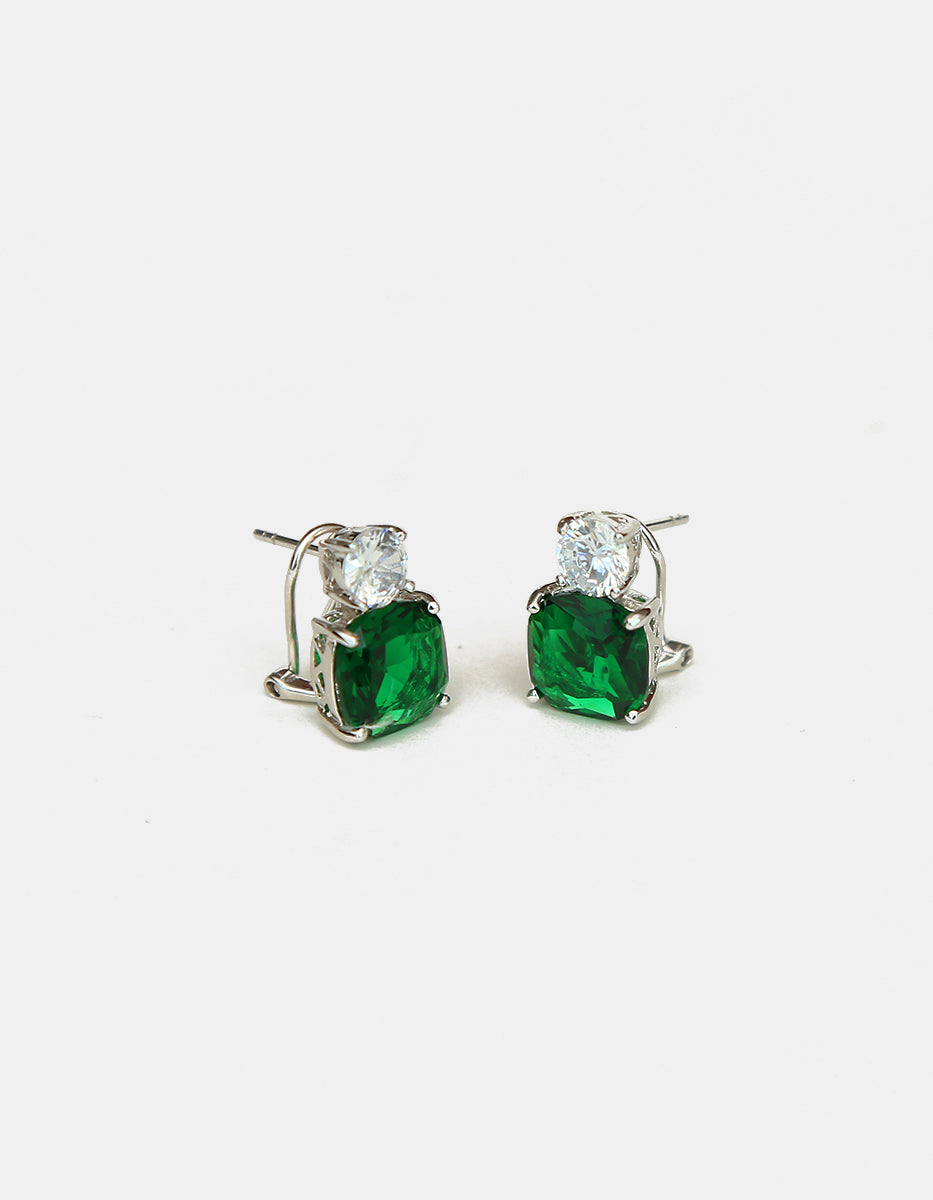 Eterna Silver rhodium plated & Bombay Emerald gem earrings