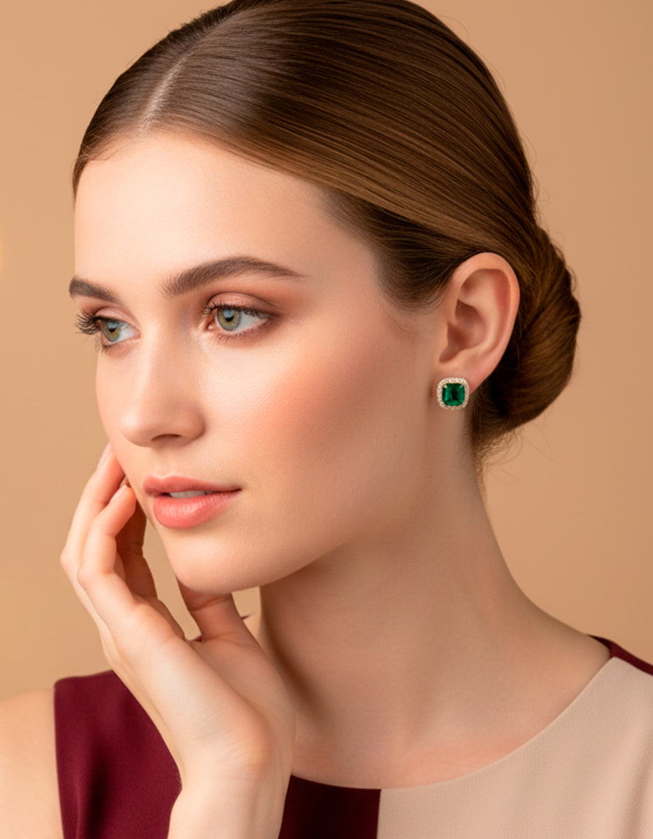 Eterna Gold gold-plated & Bombay Emerald gem stud earrings