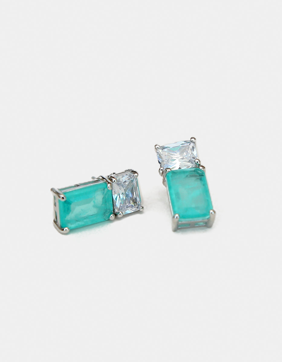 Paradise Bird paraiba gem with rhodium-plated earrings