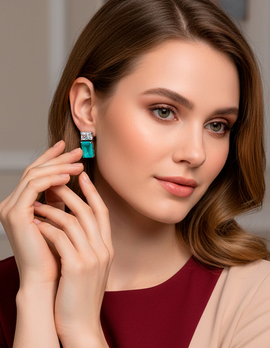 Paradise Bird paraiba gem with rhodium-plated earrings