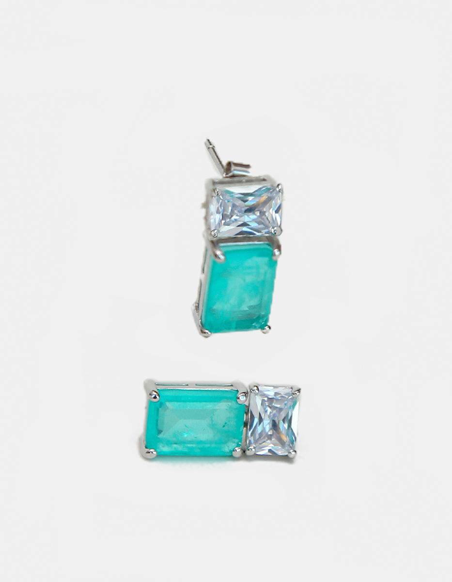 Paradise Bird paraiba gem with rhodium-plated earrings