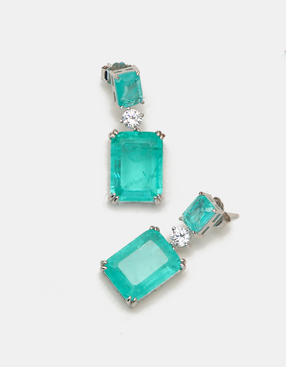 Paradise Bird paraiba gem with rhodium-plated earrings