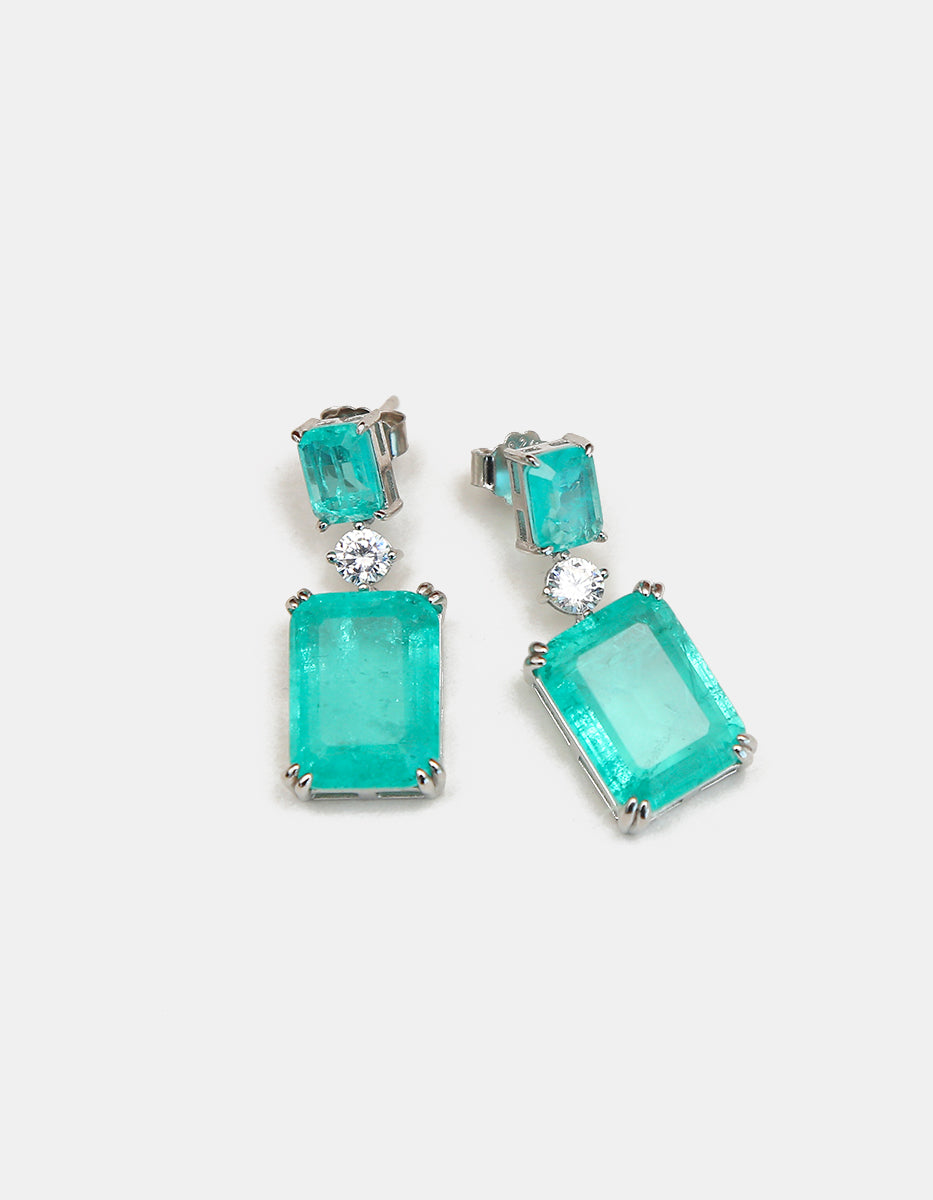 Paradise Bird paraiba gem with rhodium-plated earrings