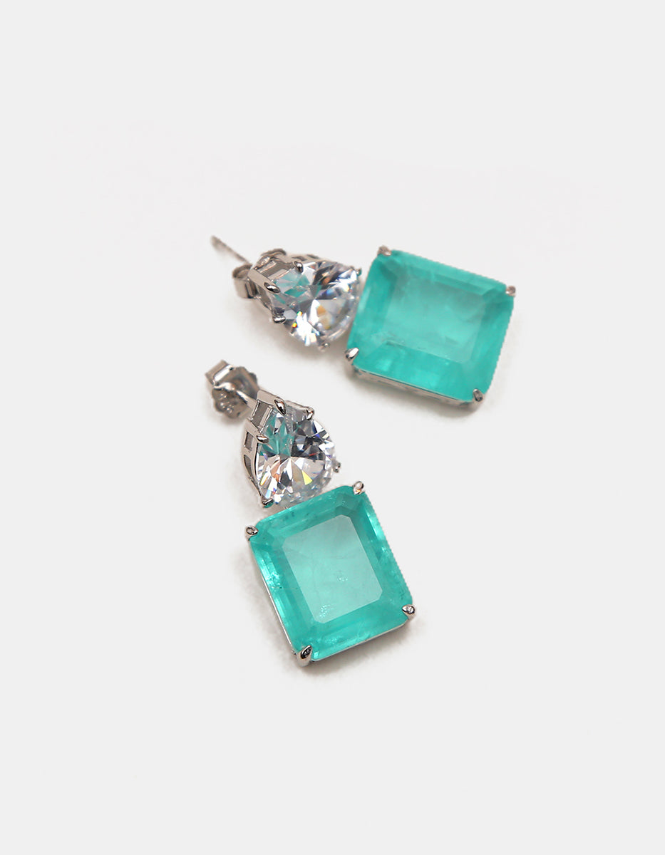 Paradise Bird paraiba gem with rhodium-plated earrings