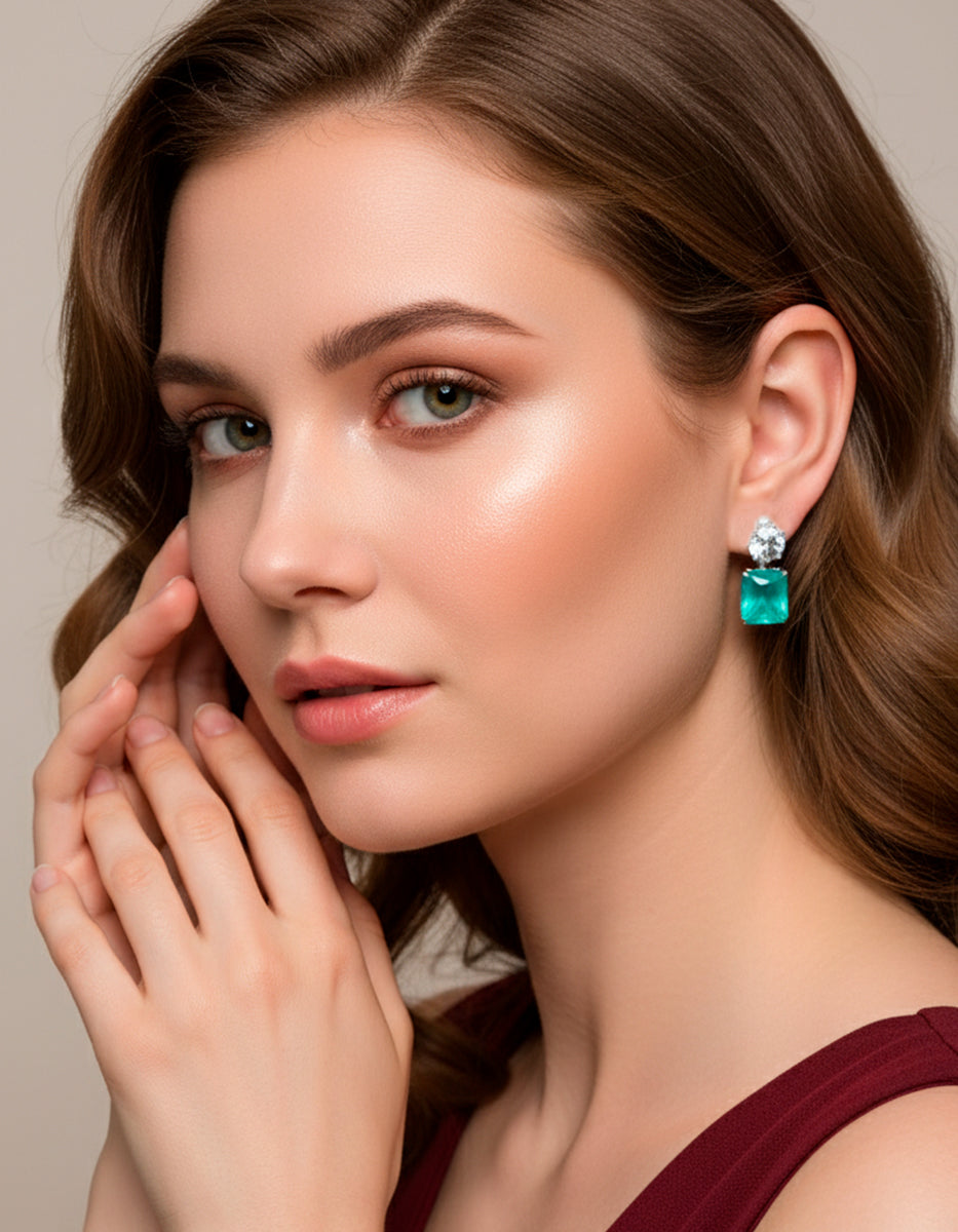 Paradise Bird paraiba gem with rhodium-plated earrings