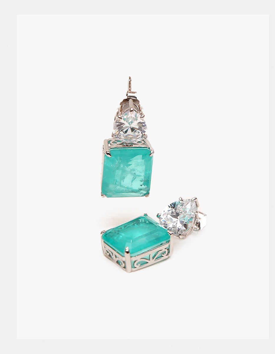 Paradise Bird paraiba gem with rhodium-plated earrings