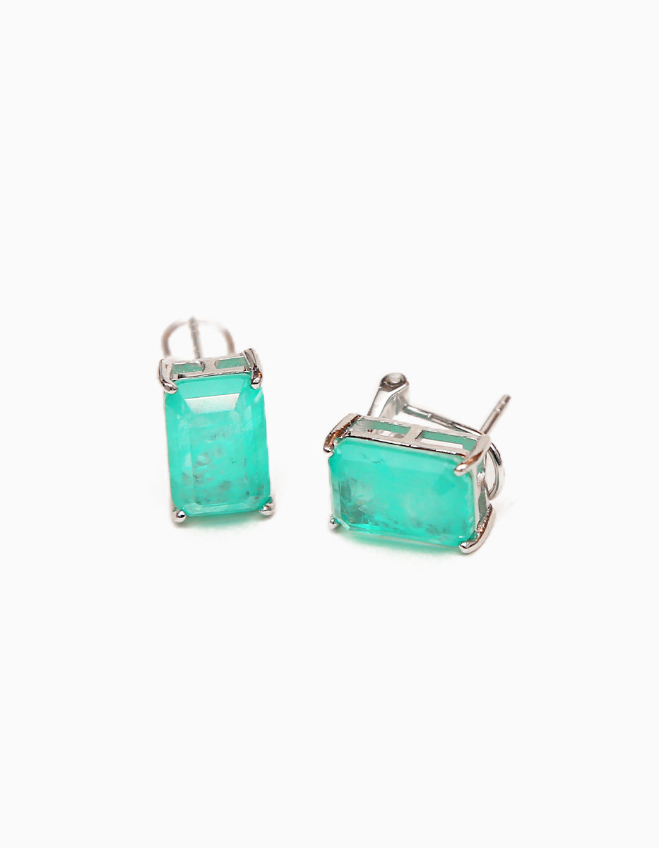 Paradise Bird paraiba gem with rhodium-plated earrings