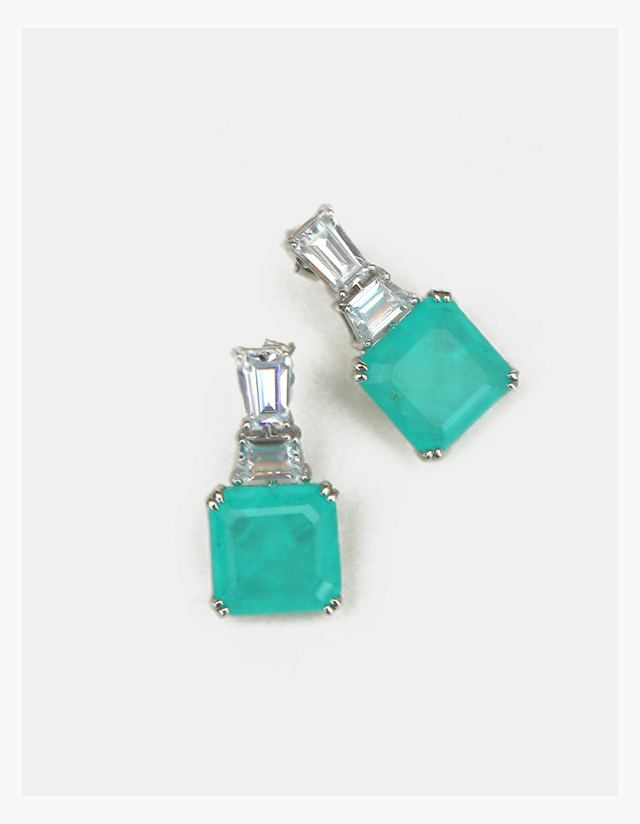 Paradise Bird paraiba gem with rhodium-plated earrings