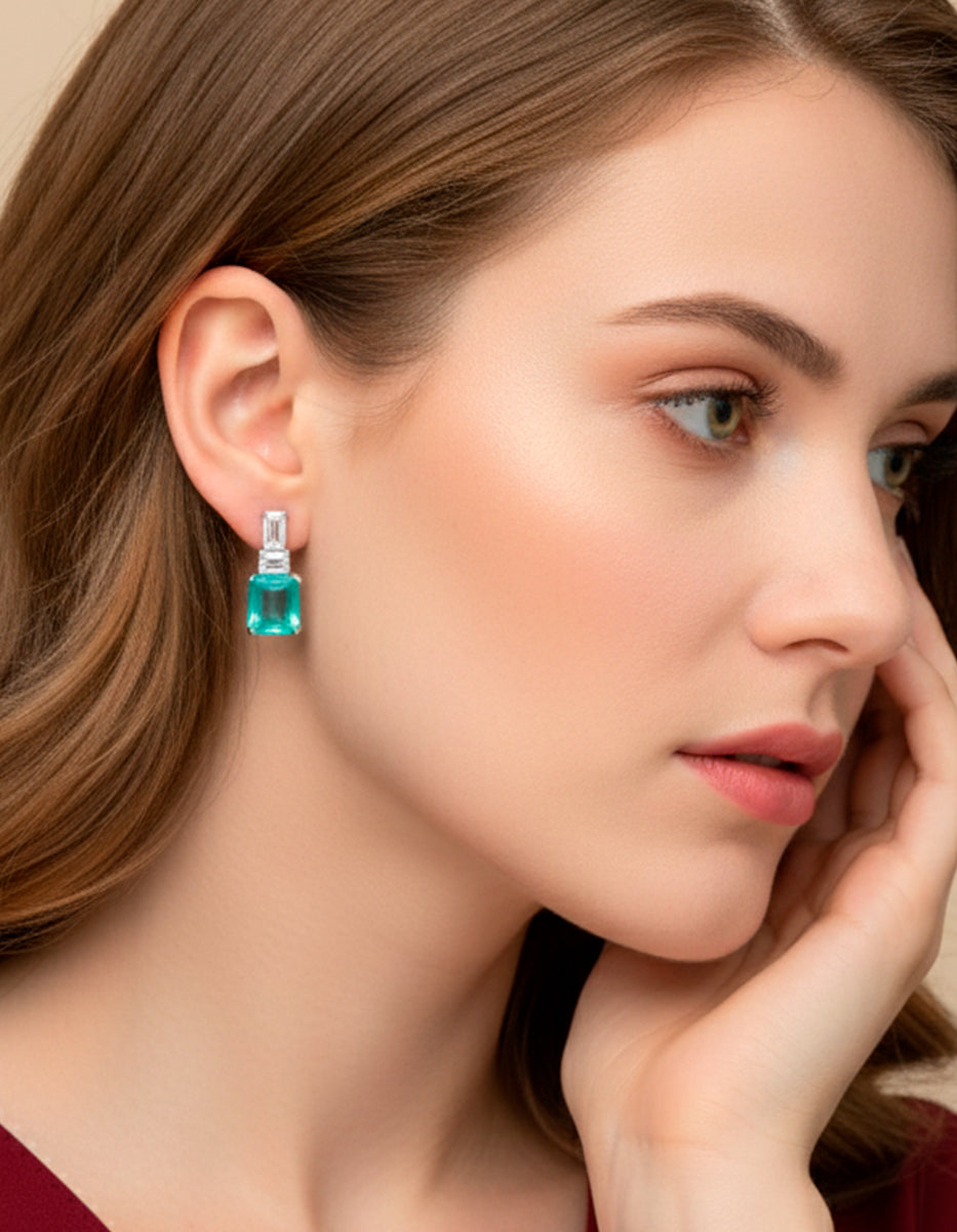 Paradise Bird paraiba gem with rhodium-plated earrings