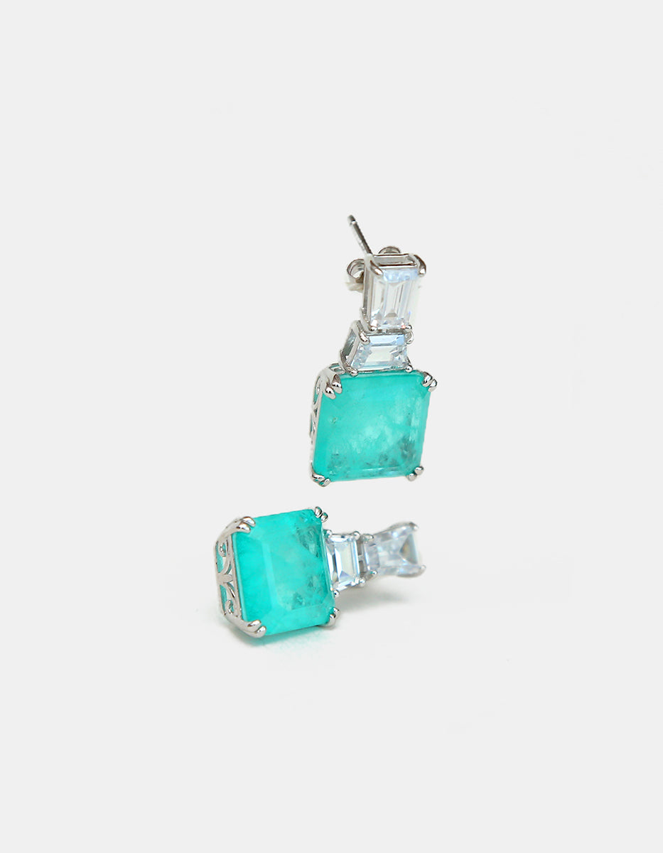 Paradise Bird paraiba gem with rhodium-plated earrings