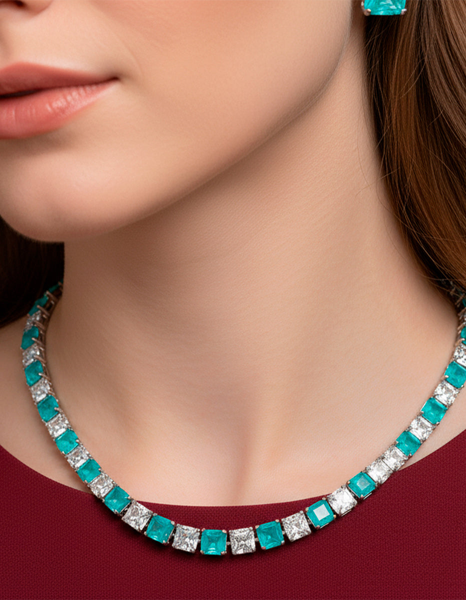 Paradise Bird paraiba gem with rhodium-plated necklace