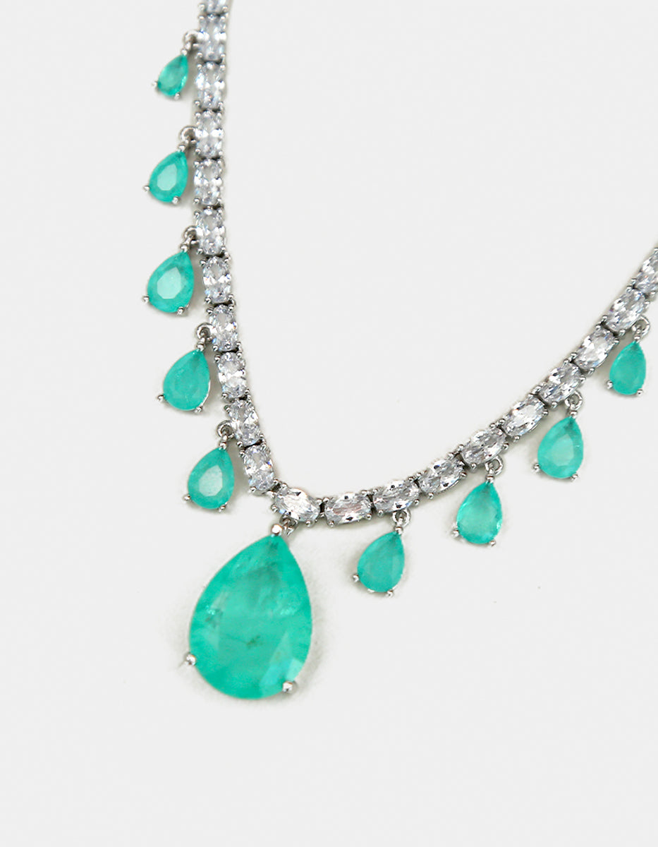 Paradise Bird paraiba gem with rhodium-plated necklace