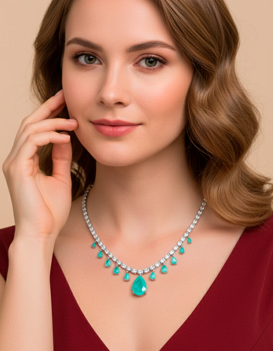 Paradise Bird paraiba gem with rhodium-plated necklace
