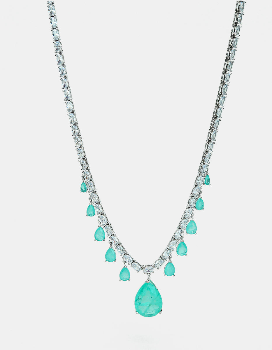 Paradise Bird paraiba gem with rhodium-plated necklace