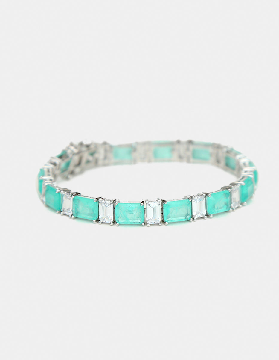 Paradise Bird paraiba gem with rhodium-plated bracelet