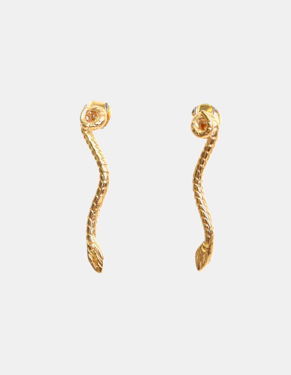 Poison gold-plated hammered snake earrings