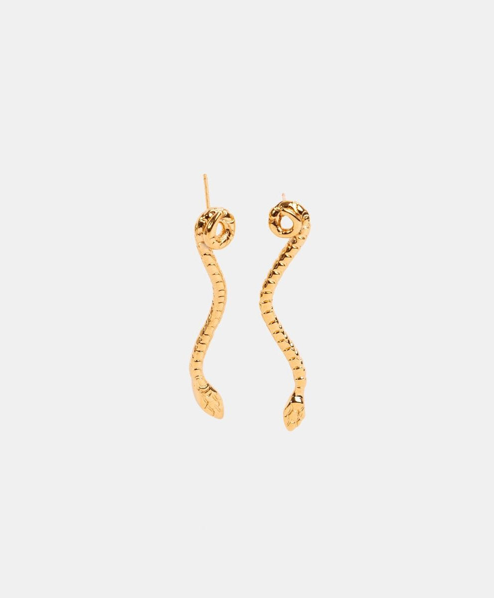 Poison gold-plated hammered snake earrings