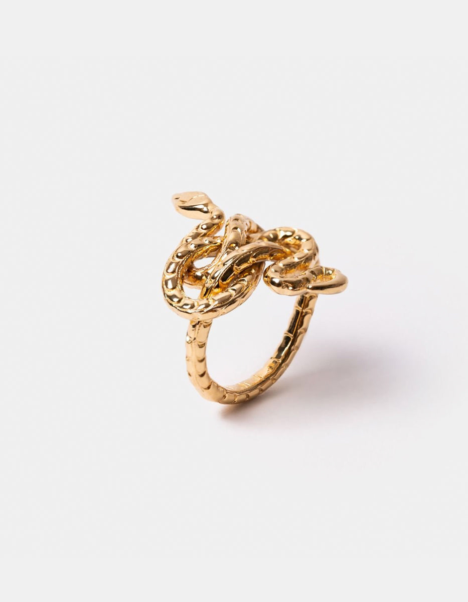 Poison gold-plated hammered snake ring