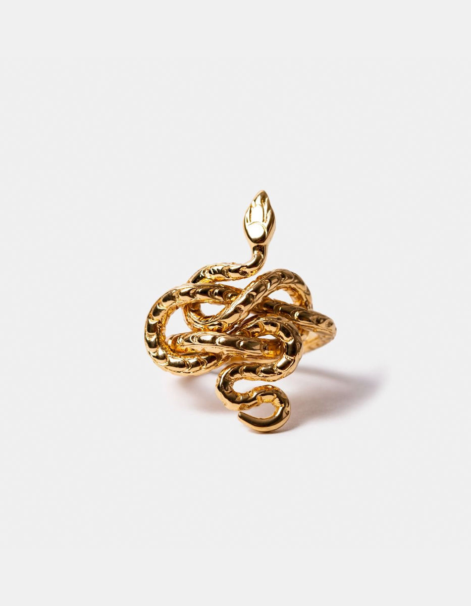 Poison gold-plated hammered snake ring