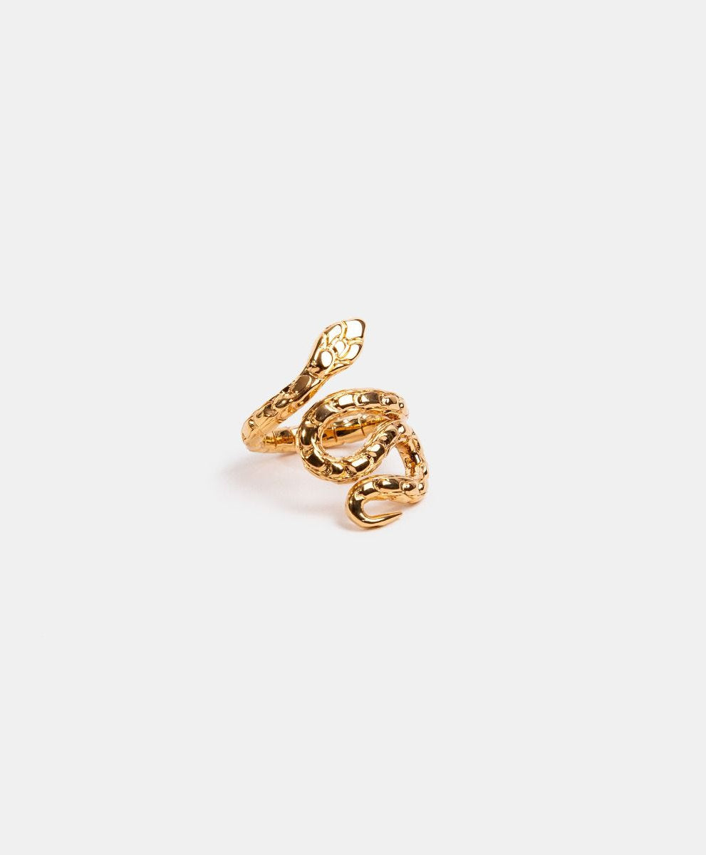 Poison gold-plated hammered snake ring