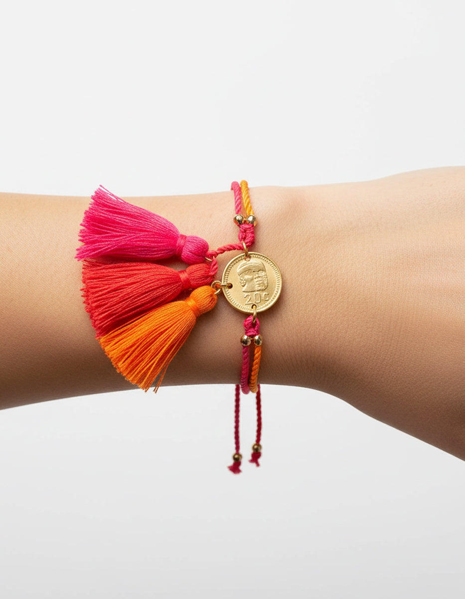 Memories Authentic 20-Centavos Vintage Coin Silk Bracelet