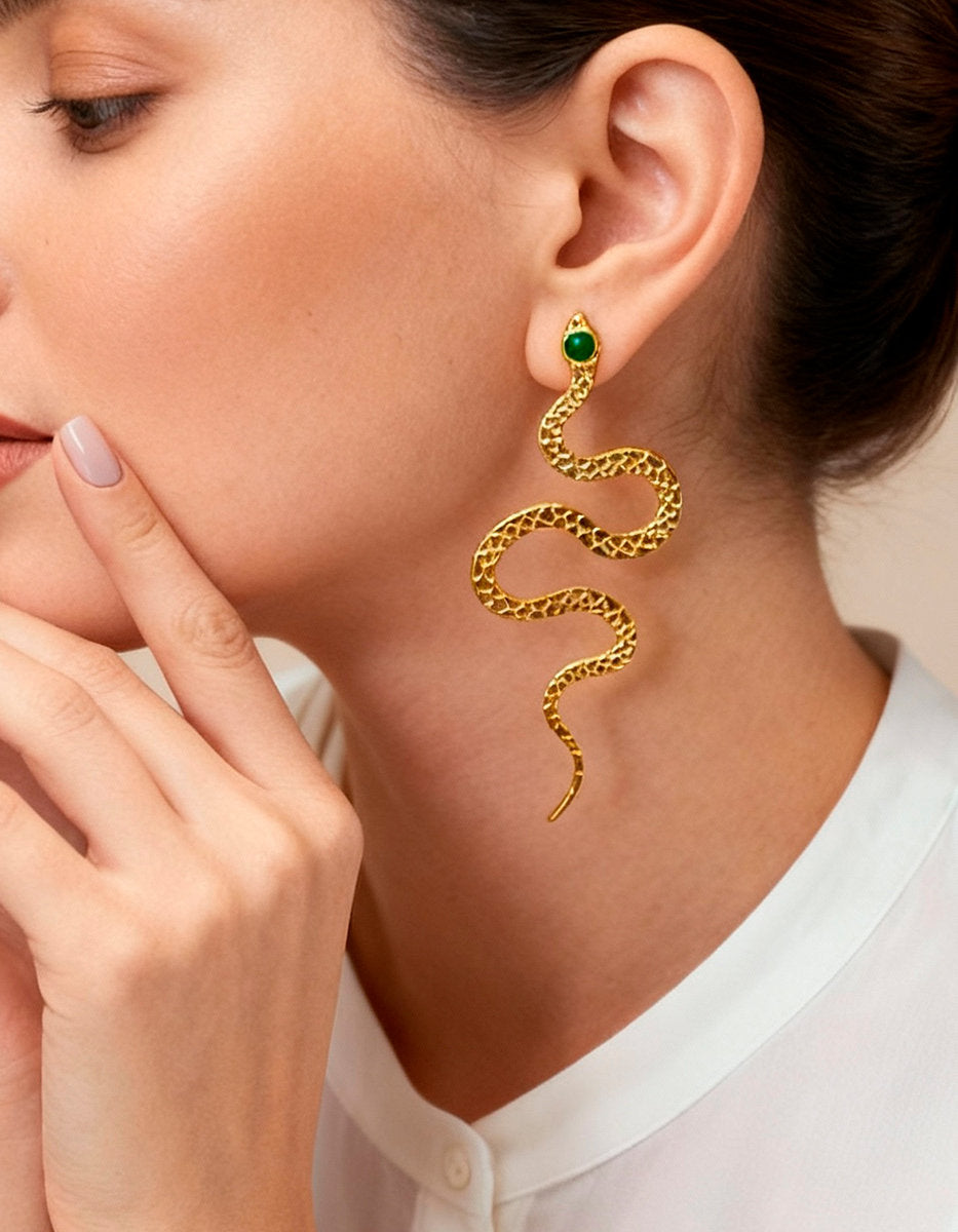Poison gold-plated snake earrings