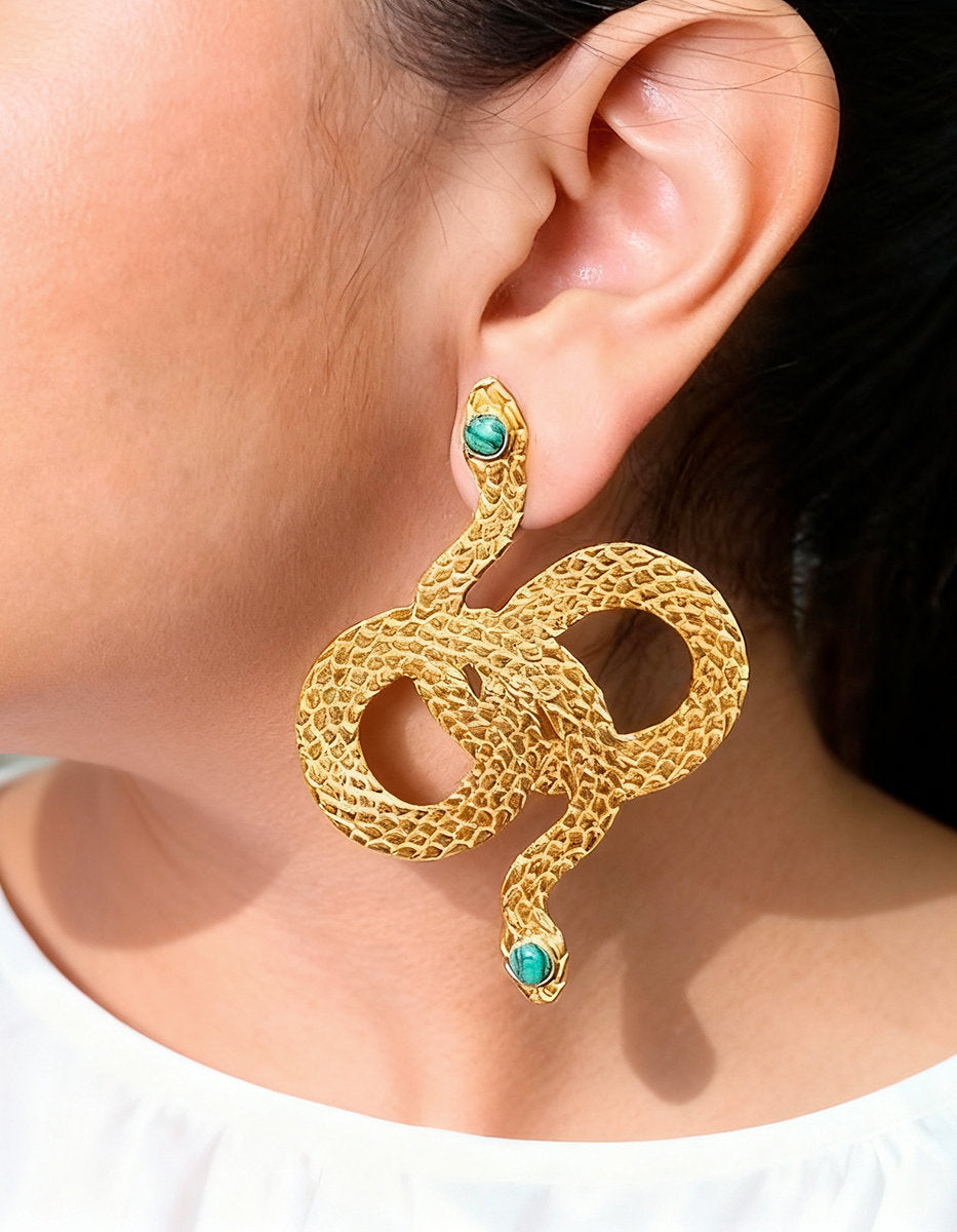 Poison gold-plated snake earrings