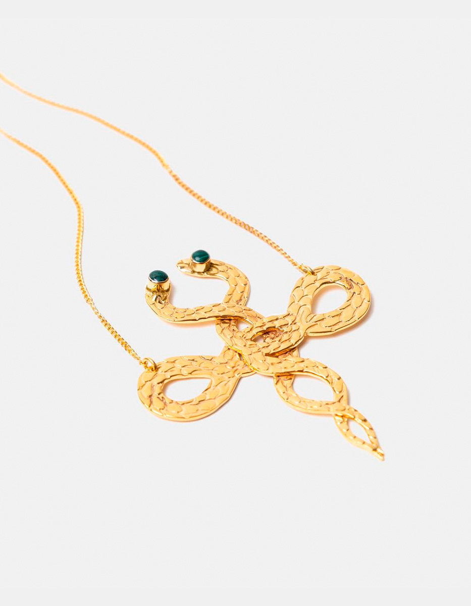 Poison gold-plated hammered snake necklace