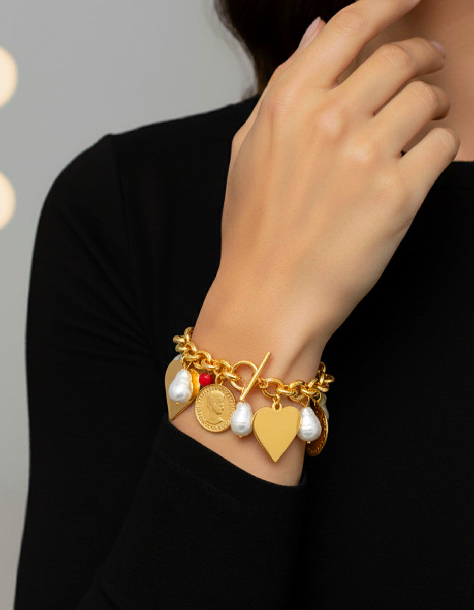 Memories Authentic Mexican Coin & Hearts Bracelet