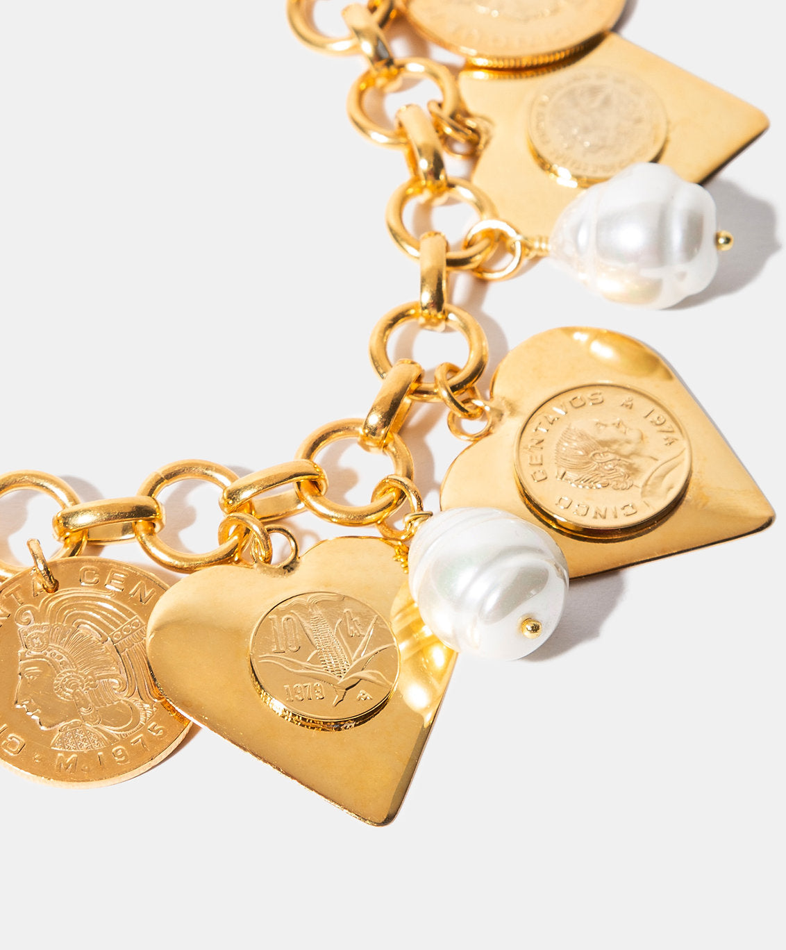 Memories Authentic Mexican Coin & Hearts Bracelet