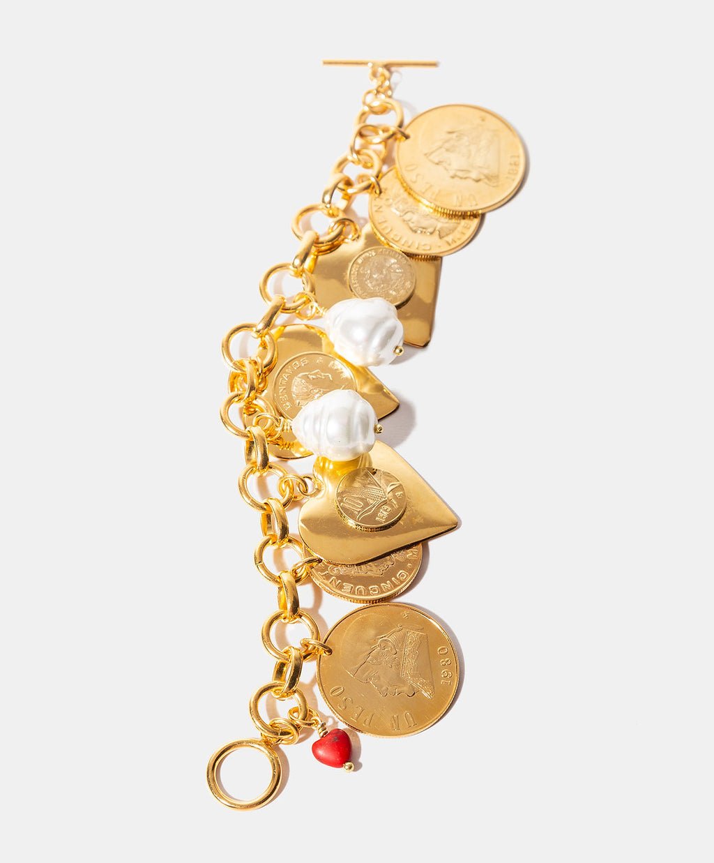 Memories Authentic Mexican Coin & Hearts Bracelet