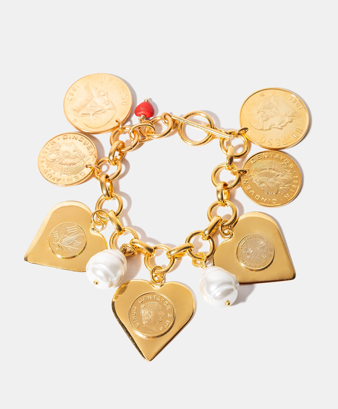 Memories Authentic Mexican Coin & Hearts Bracelet