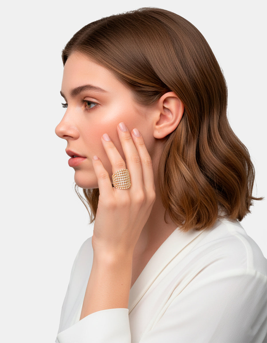 Luxury Color 22k gold-plated white topazes ring