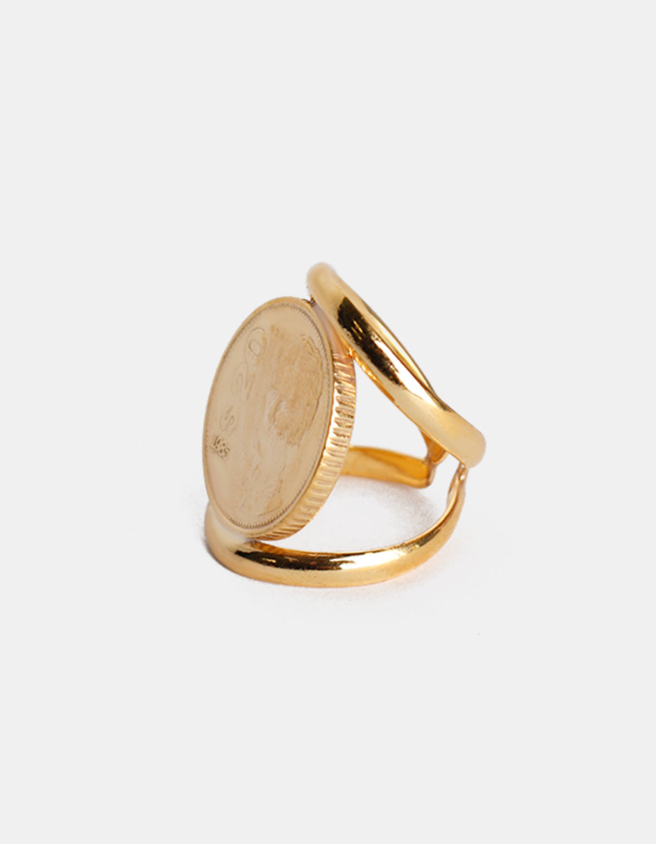 Memories Adjustable Double-Band Ring with Authentic Coin