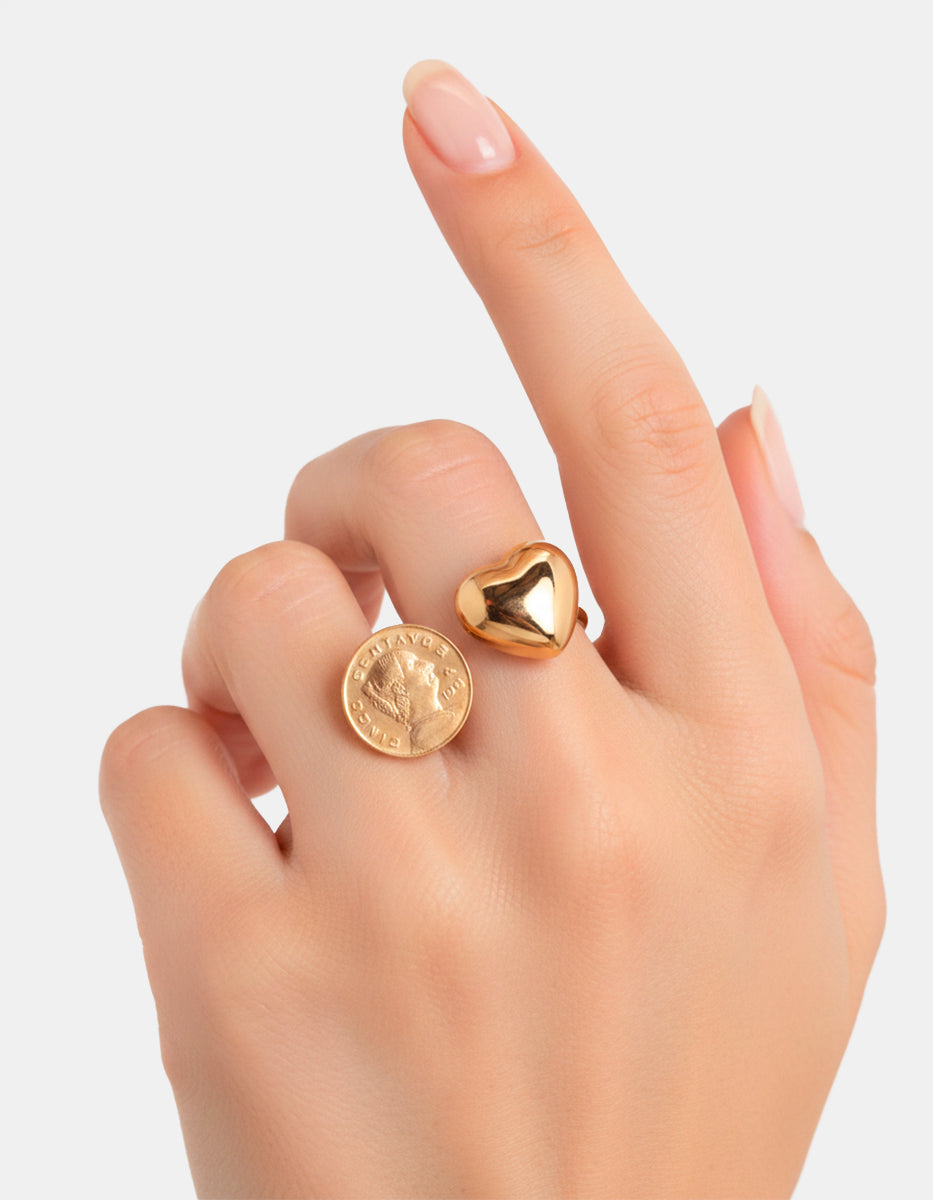 Memories Authentic Mexican Coin & Heart Ring