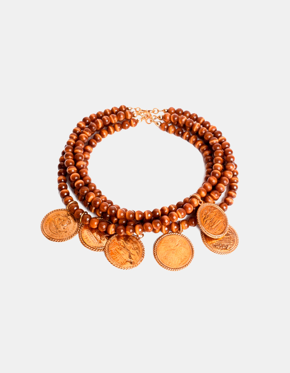Memories 7-Strand Brown Cat's Eye & Vintage Coin Necklace