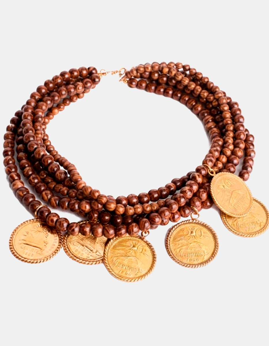 Memories 7-Strand Brown Cat's Eye & Vintage Coin Necklace