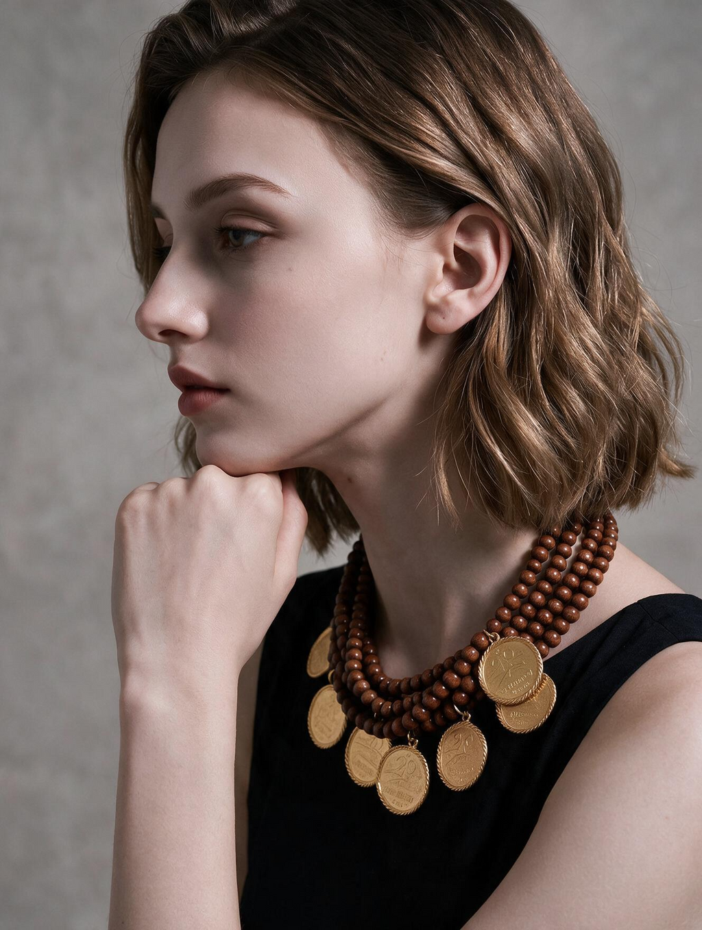 Memories 7-Strand Brown Cat's Eye & Vintage Coin Necklace