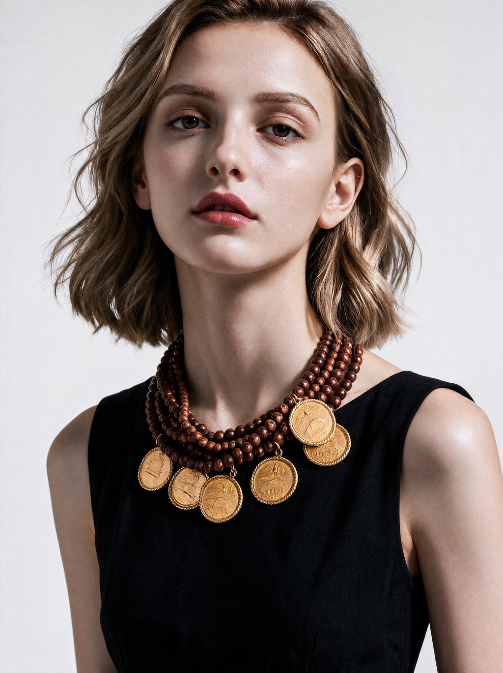 Memories 7-Strand Brown Cat's Eye & Vintage Coin Necklace